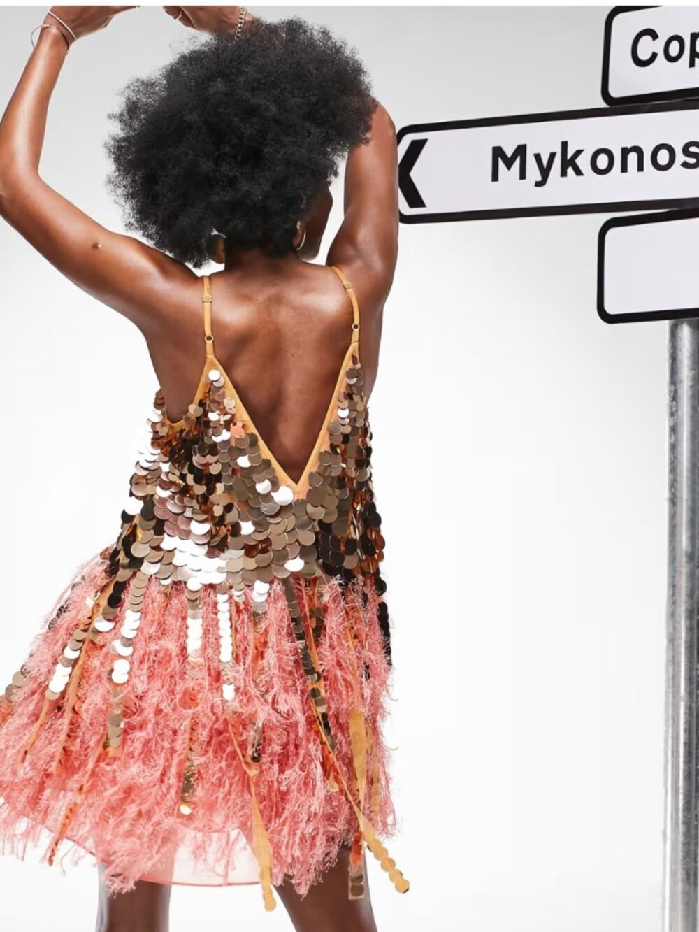 ASOS EDITION Paillette Sequin Mini Dress with Faux Feather Hem in Coral Size 6 - Picture 2 of 8